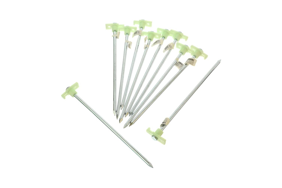 SE 10-1/2" Metal Tent Pegs with Glow-in-the-Dark Stoppers (10-Pack) - 910NRC10